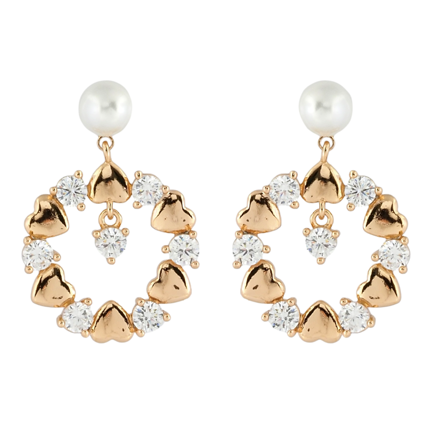 Сережки Xuping Позолота 18K пусети Подіски віночки з цирконієм та сердечками фото №1 Сережки Xuping Позолота 18K пусети Подіски віночки з цирконієм та сердечками фото №1