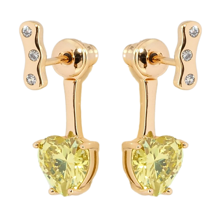 Сережки Xuping Позолота 18K пусети-джекети Сердечки лимонні фіаніти фото №6