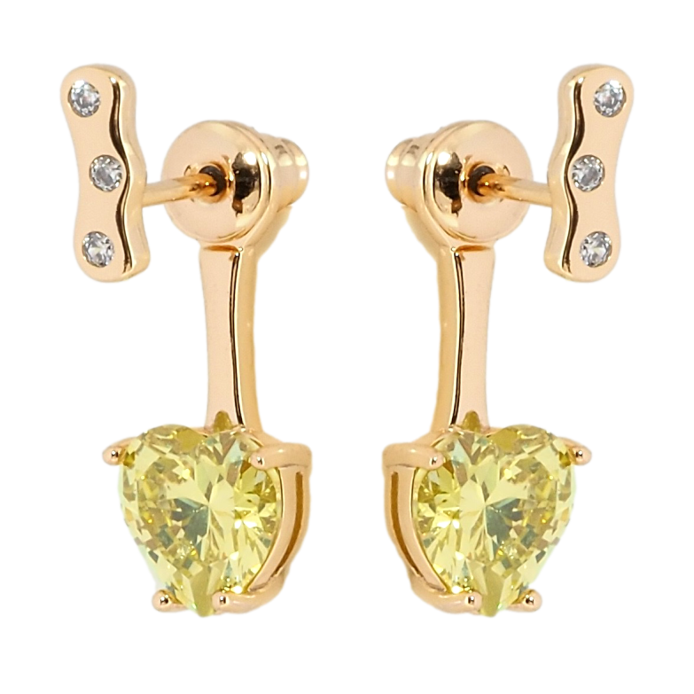 Серьги Xuping Позолота 18K пусеты-джекеты Сердечки лимонные фианиты фото №3