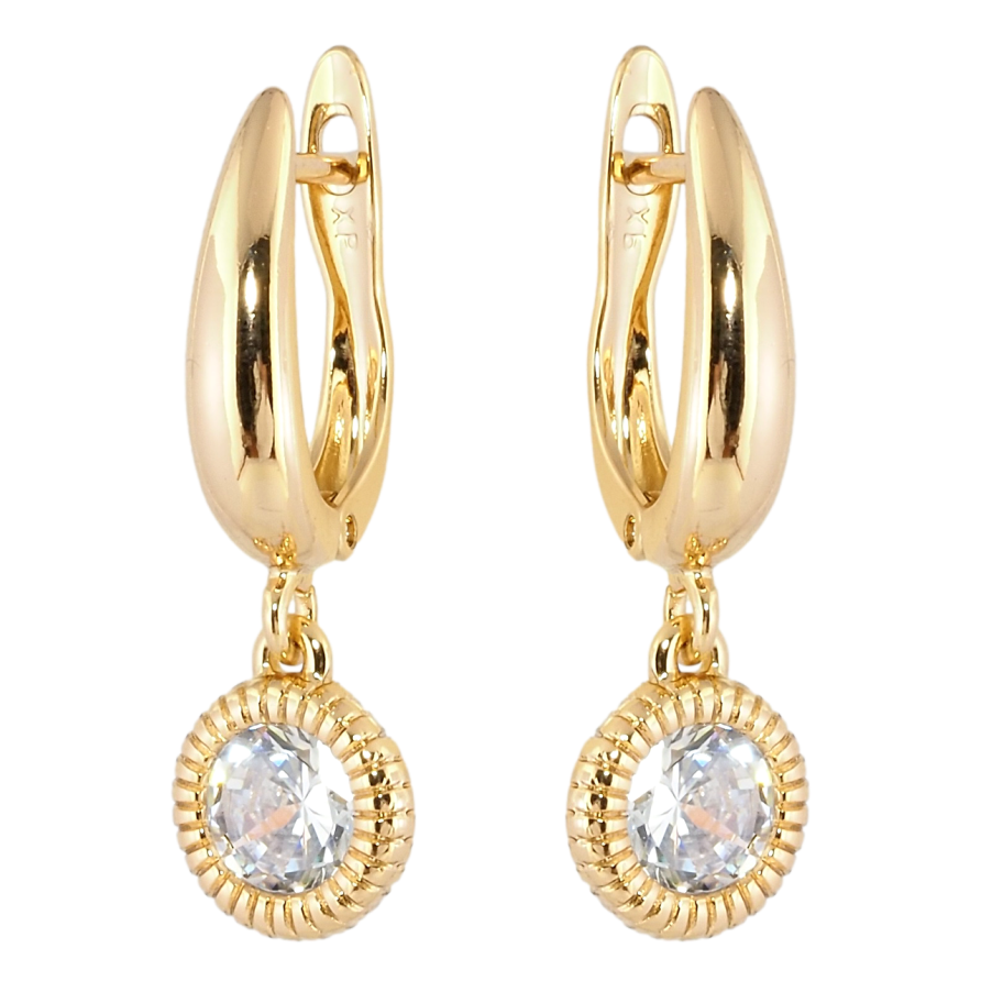 Сережки Xuping Позолота 18K англійський замок Кришталеві підвіски ø 9мм фото №1