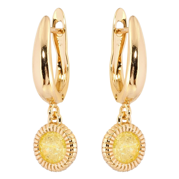 Сережки Xuping Позолота 18K англійський замок Підвіски з жовтими кристалами ø 9мм фото №25