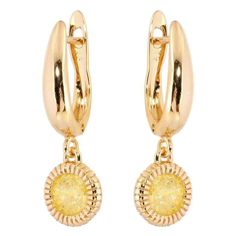 Сережки Xuping Позолота 18K англійський замок Підвіски з жовтими кристалами ø 9мм фото №21