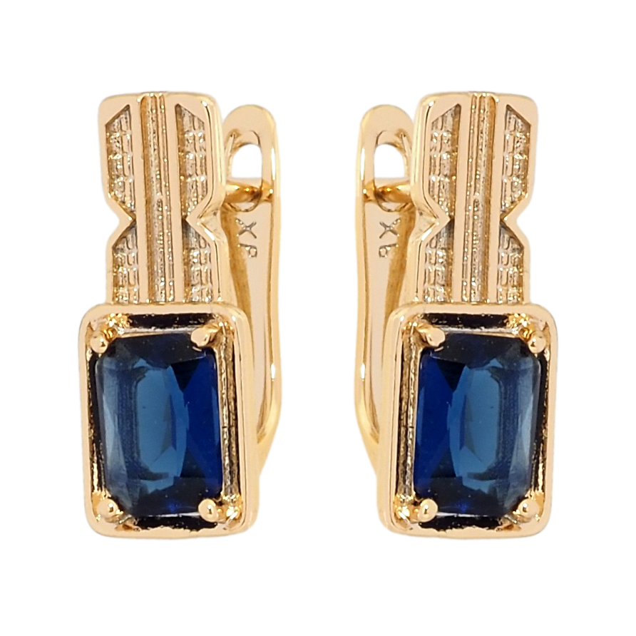 Серьги Xuping Позолота 18K английский замок Синие фианиты на фигурной дужке фото №1