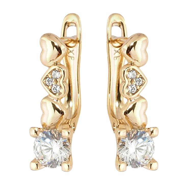 Серьги Xuping Позолота 18K английский замок Сердечки с фианитами фото №19