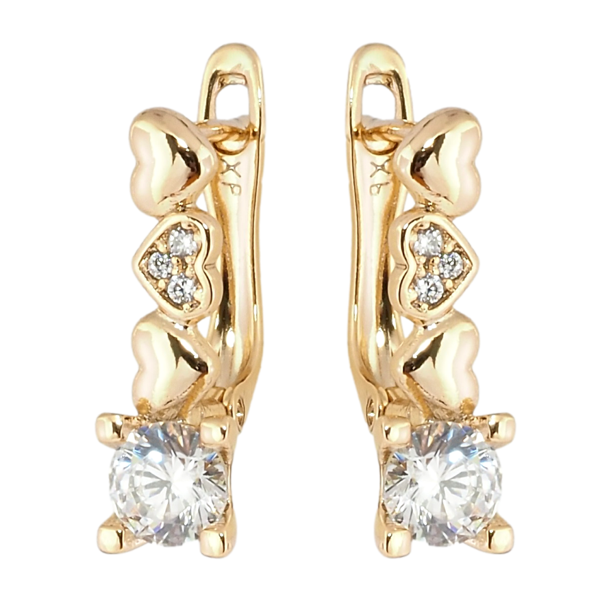 Серьги Xuping Позолота 18K английский замок Сердечки с фианитами фото №1