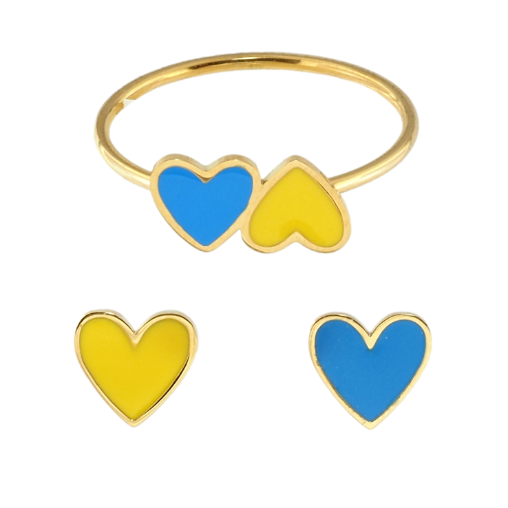 Набір Xuping TTM Stainless Steel колір 14К Сережки Каблучка Сердечки жовто-блакитні фото №7 Набір Xuping TTM Stainless Steel колір 14К Сережки Каблучка Сердечки жовто-блакитні фото №7