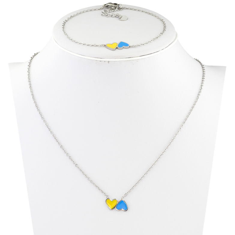 Набір Xuping TTM Stainless Steel колір Родій Браслет Підвіска на ланцюжку Сердечки дл. 37-42см, Бр. 17.5-20см х 1мм фото №1