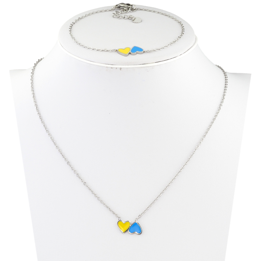 Набір Xuping TTM Stainless Steel колір Родій Браслет Підвіска на ланцюжку Сердечки дл. 37-42см, Бр. 17.5-20см х 1мм фото №1