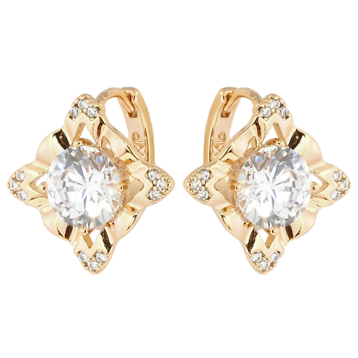 Серьги Xuping Позолота 18K колечки Ромбы с фианитами фото №22