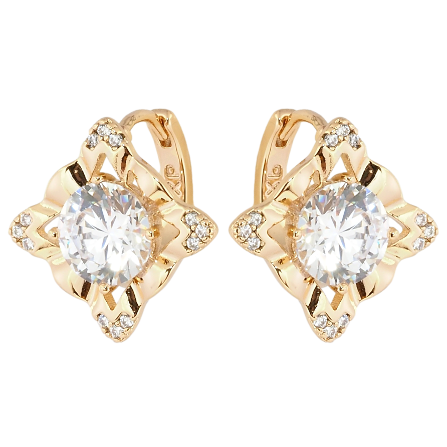 Серьги Xuping Позолота 18K колечки Ромбы с фианитами фото №1