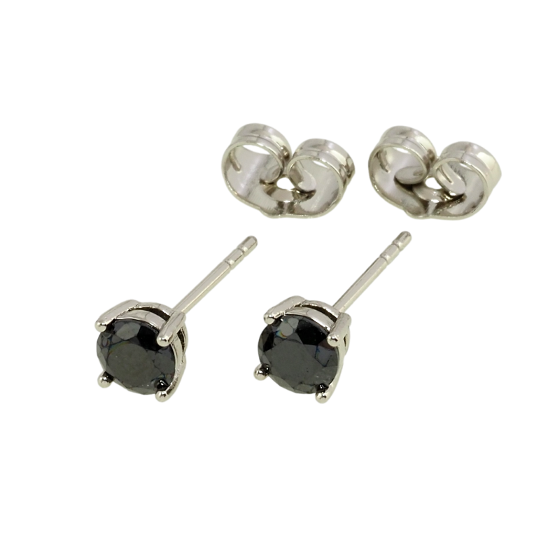 Серьги Xuping Родий пусеты Черные фианиты в 4-х крапановой оправе ø 5мм фото №1