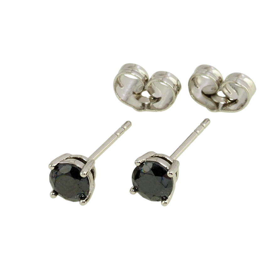 Сережки Xuping Родій пусети Чорні фіаніти в 4-х крапановій оправі ø 5мм фото №1