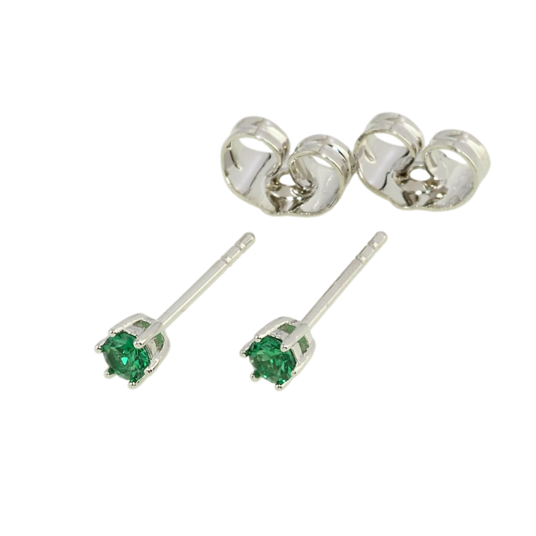 Серьги Xuping Родий пусеты Зеленые фианиты в 6-ти крапановой оправе ø 3мм фото №1