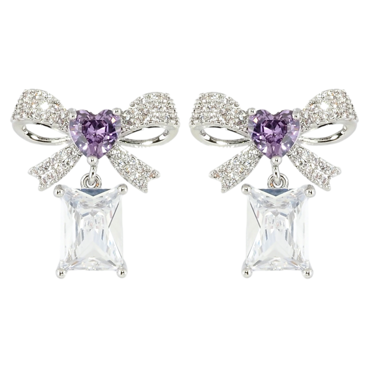 Сережки Xuping Родій пусети Бантики з підвіскою фіаніт фото №14