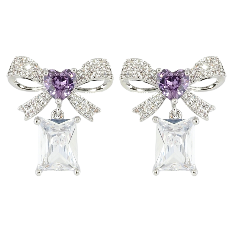 Серьги Xuping Родий пусеты Бантики с подвеской фианит фото №1