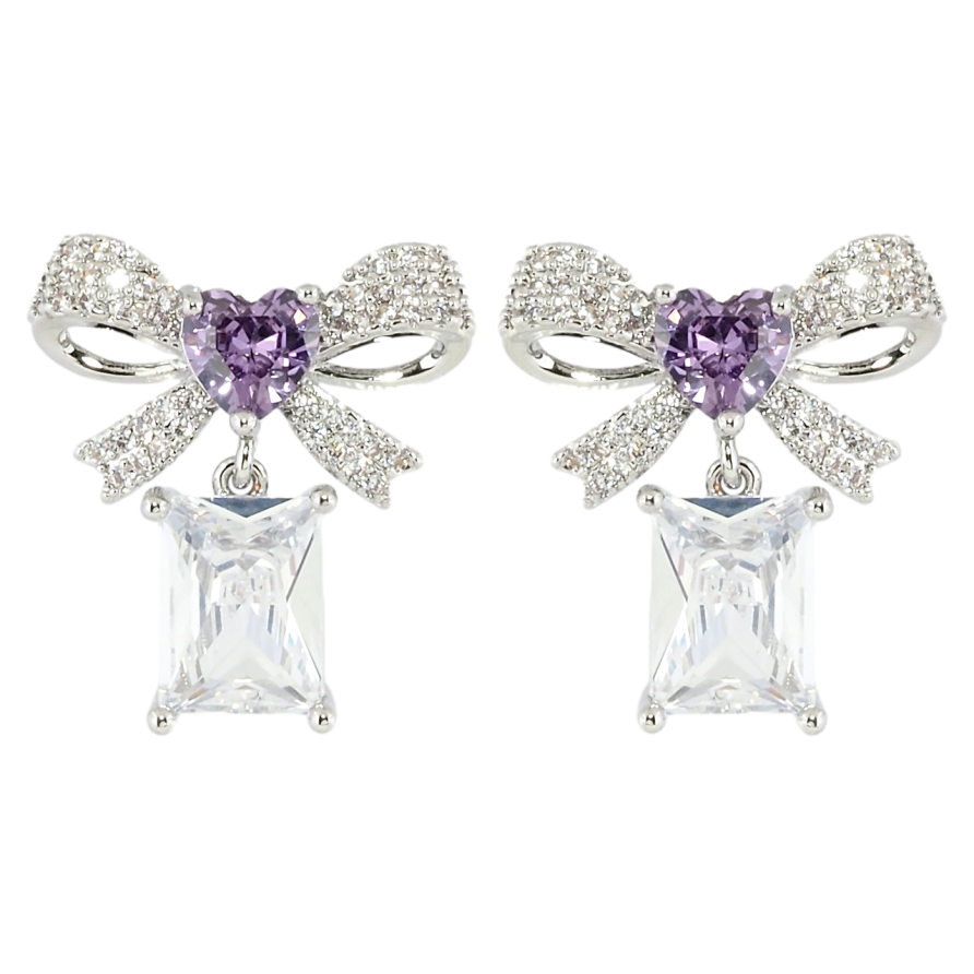 Серьги Xuping Родий пусеты Бантики с подвеской фианит фото №1