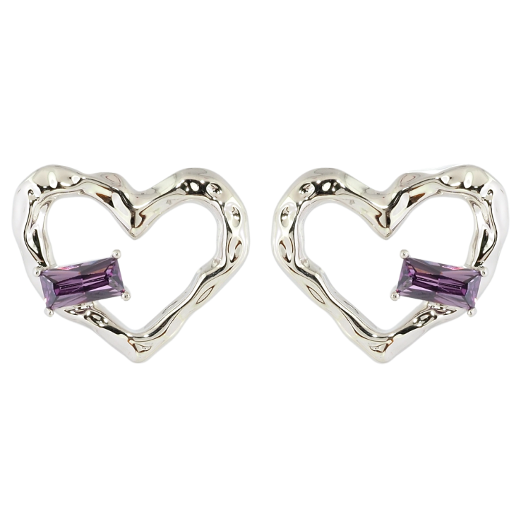 Серьги Xuping Родий пусеты Сердечки с сиреневыми фианитами фото №24