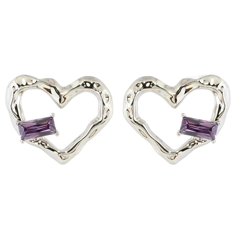 Серьги Xuping Родий пусеты Сердечки с сиреневыми фианитами фото №1