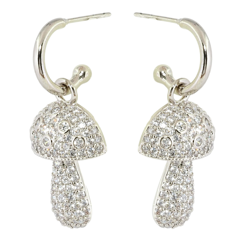 Серьги Xuping Родий пусеты Грибочки инкрустация цирконием 2 в 1 фото №2