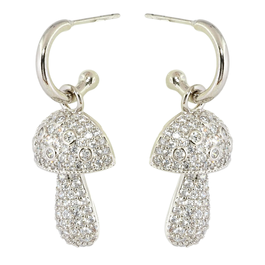 Сережки Xuping Родій пусети Грибочки інкрустація цирконієм 2 в 1 фото №1