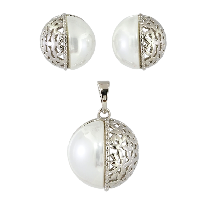 Набір Xuping Родій Сережки Кулон Перлинні кульки ø 12мм та 16мм фото №1 Набір Xuping Родій Сережки Кулон Перлинні кульки ø 12мм та 16мм фото №1