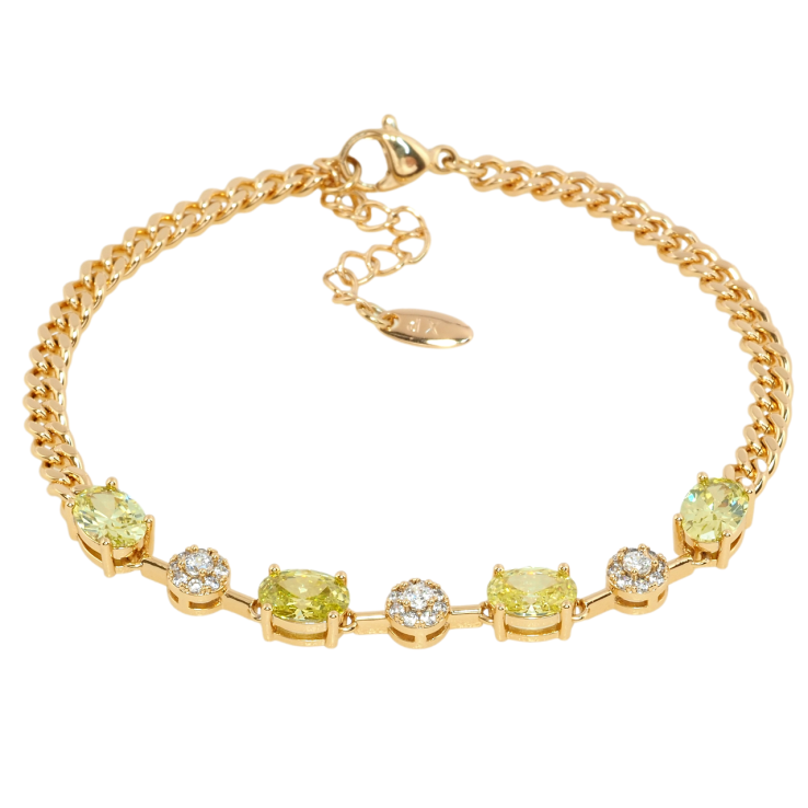 Браслет Xuping Позолота 18K Цепочка с вставкой из желтых фианитов длина с доп.цеп. 17.5-20.5см х 4мм фото №2