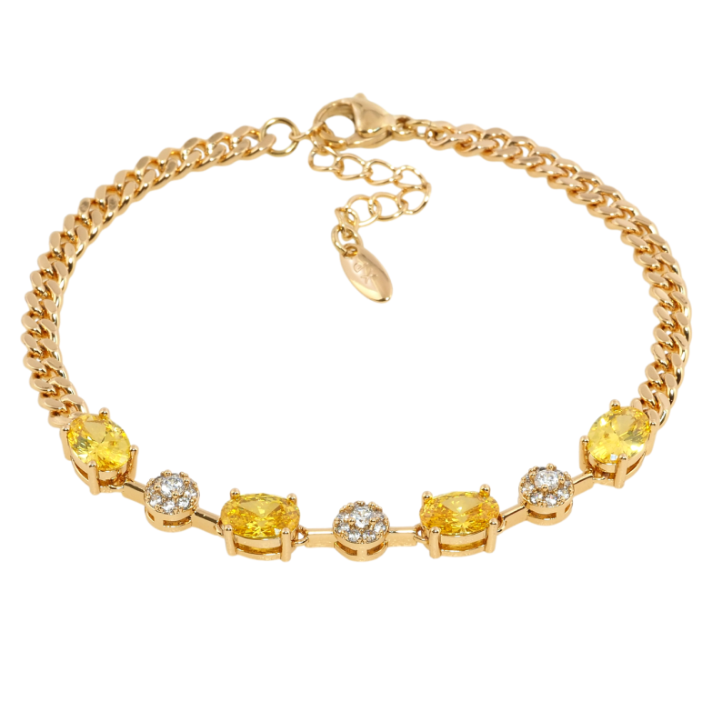 Браслет Xuping Позолота 18K Цепочка с вставкой из желтых фианитов длина с доп.цеп. 17.5-20.5см х 4мм фото №1