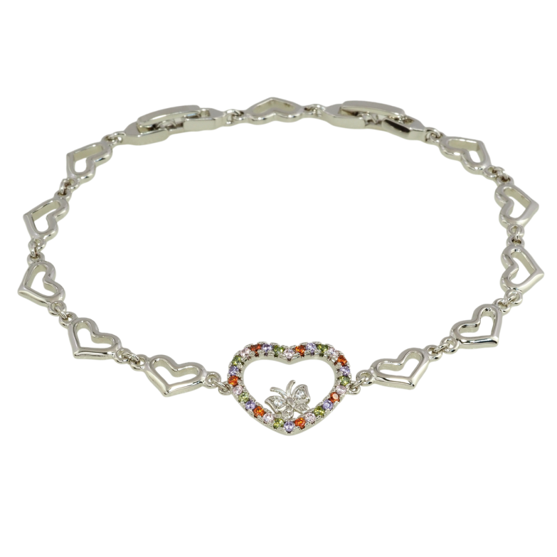 Браслет Xuping Родий Сердечки с цветным цирконием размер с доп. замком 18,21см х 7мм фото №21