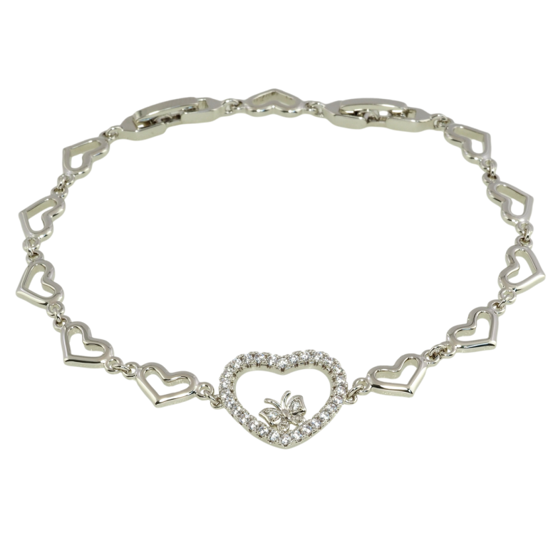 Браслет Xuping Родий Сердечки с цирконием размер с доп. замком 18,21см х 7мм фото №1