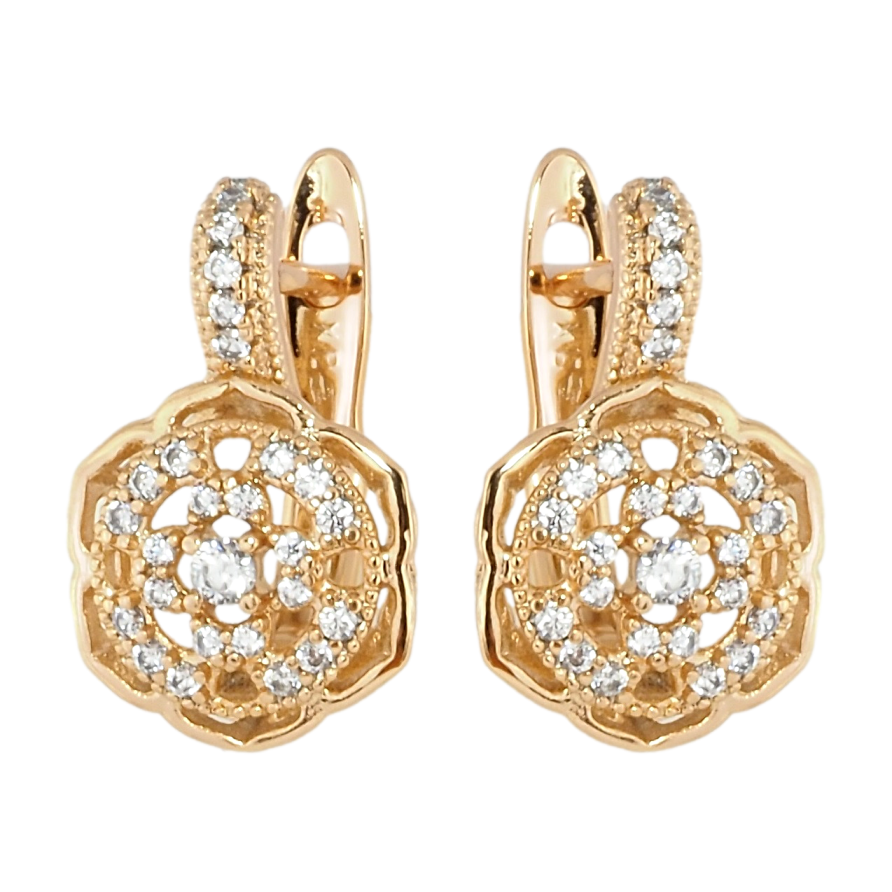 Сережки Xuping Позолота 18K англійський замок Квіти інкрустація цирконієм фото №1