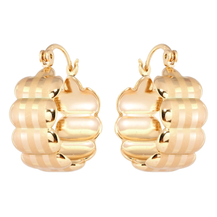 Серьги Xuping Позолота 18K замок-булавка Волнистые с напылением вертикальные полоски ø 2см фото №7 Серьги Xuping Позолота 18K замок-булавка Волнистые с напылением вертикальные полоски ø 2см фото №7