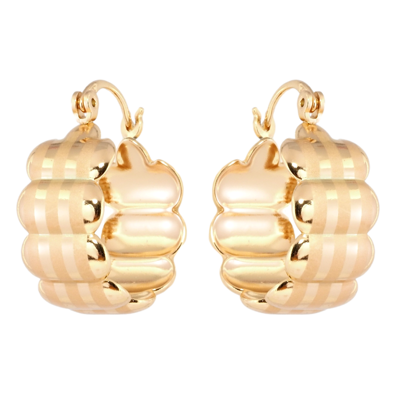 Сережки Xuping Позолота 18K замок-шпилька Хвилясті з напиленням вертикальні смужки ø 2см фото №2 Сережки Xuping Позолота 18K замок-шпилька Хвилясті з напиленням вертикальні смужки ø 2см фото №2