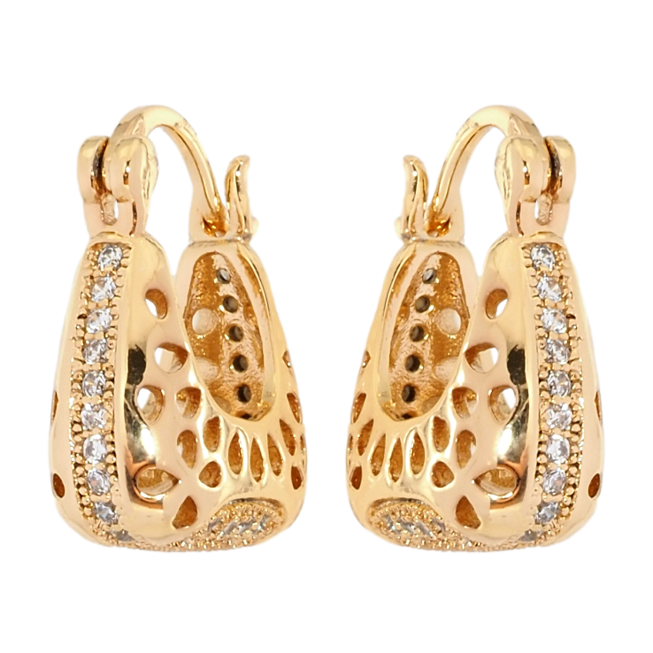 Серьги Xuping Позолота 18K замок-булавка Декоративные корзинки с дорожками циркония и вырезами фото №6 Серьги Xuping Позолота 18K замок-булавка Декоративные корзинки с дорожками циркония и вырезами фото №6