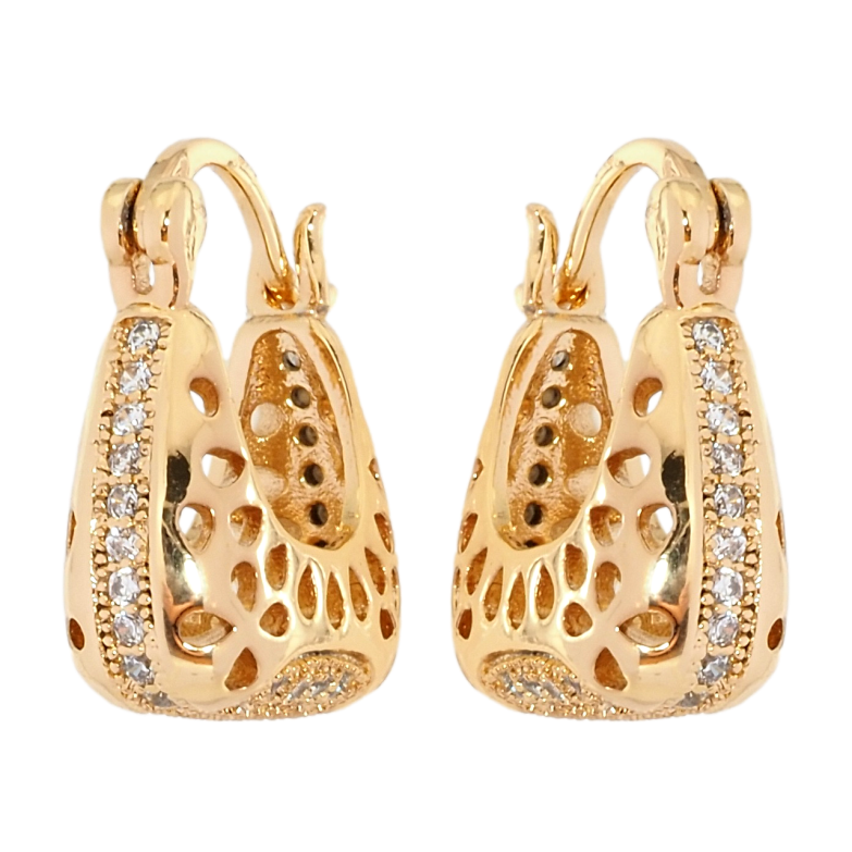 Сережки Xuping Позолота 18K замок-шпилька Декоративні кошики з доріжками цирконію та вирізами фото №3 Сережки Xuping Позолота 18K замок-шпилька Декоративні кошики з доріжками цирконію та вирізами фото №3