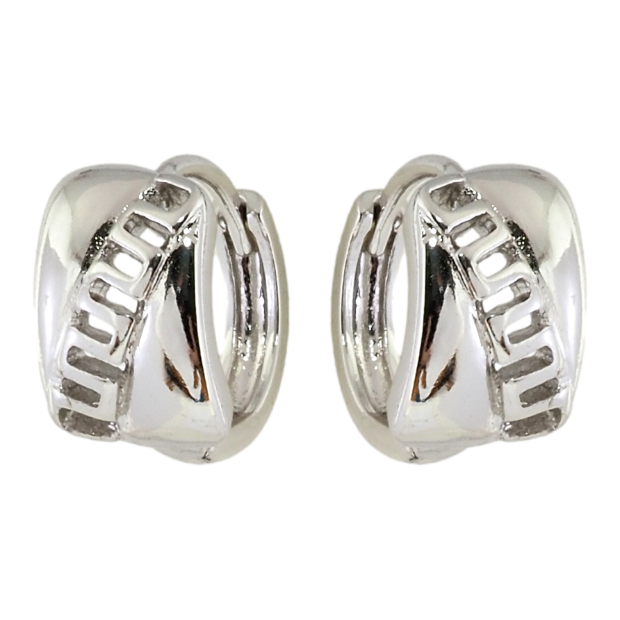 Серьги Xuping Родий колечки Прямоугольники с резным меандровым орнаментом фото №1