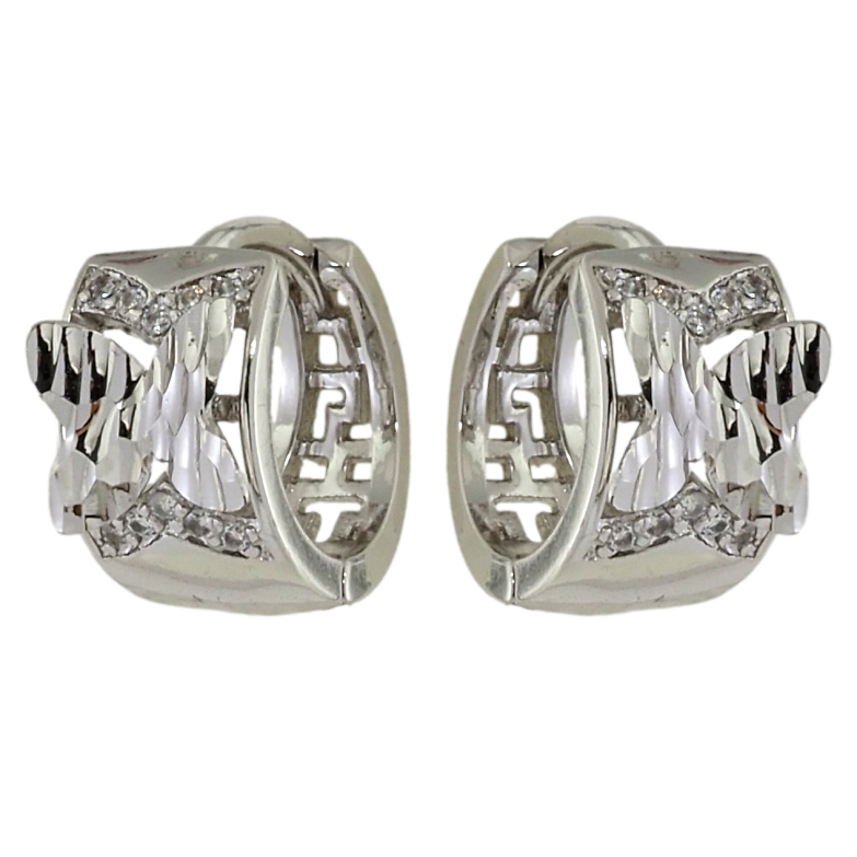 Серьги Xuping Родий колечки Бабочки с насечками и цирконием фото №5