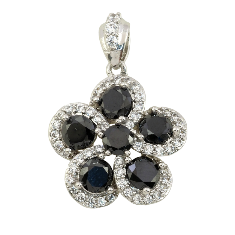 Кулон Xuping Родий Цветок с черными фианитами и цирконием для цепочки до 3мм фото №1