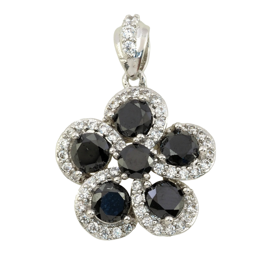 Кулон Xuping Родій Квітка з чорними фіанітами і цирконієм для ланцюжка до 3мм фото №1