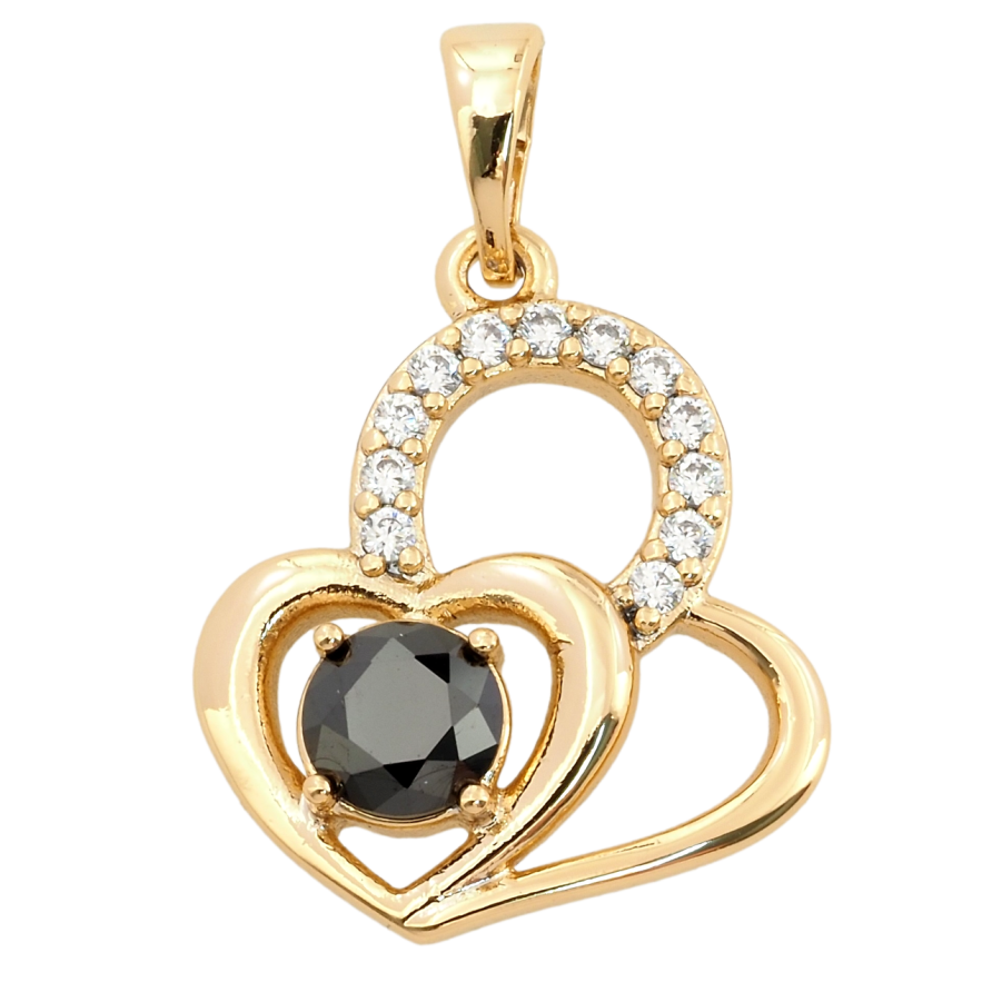 Кулон Xuping Позолота 18K Сердечки з цирконієм та чорним фіанітом для ланцюжка до 5мм фото №1