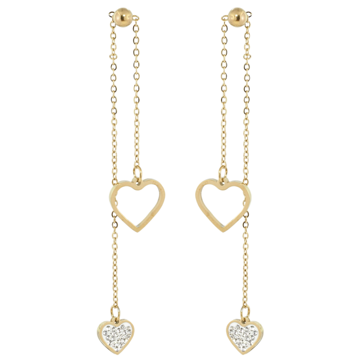 Серьги Xuping TTM Stainless Steel цвет 14K пусеты Подвески сердечки на цепочке фото №7