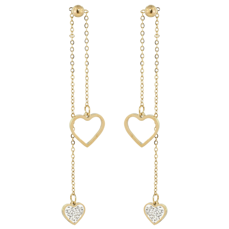 Серьги Xuping TTM Stainless Steel цвет 14K пусеты Подвески сердечки на цепочке фото №1