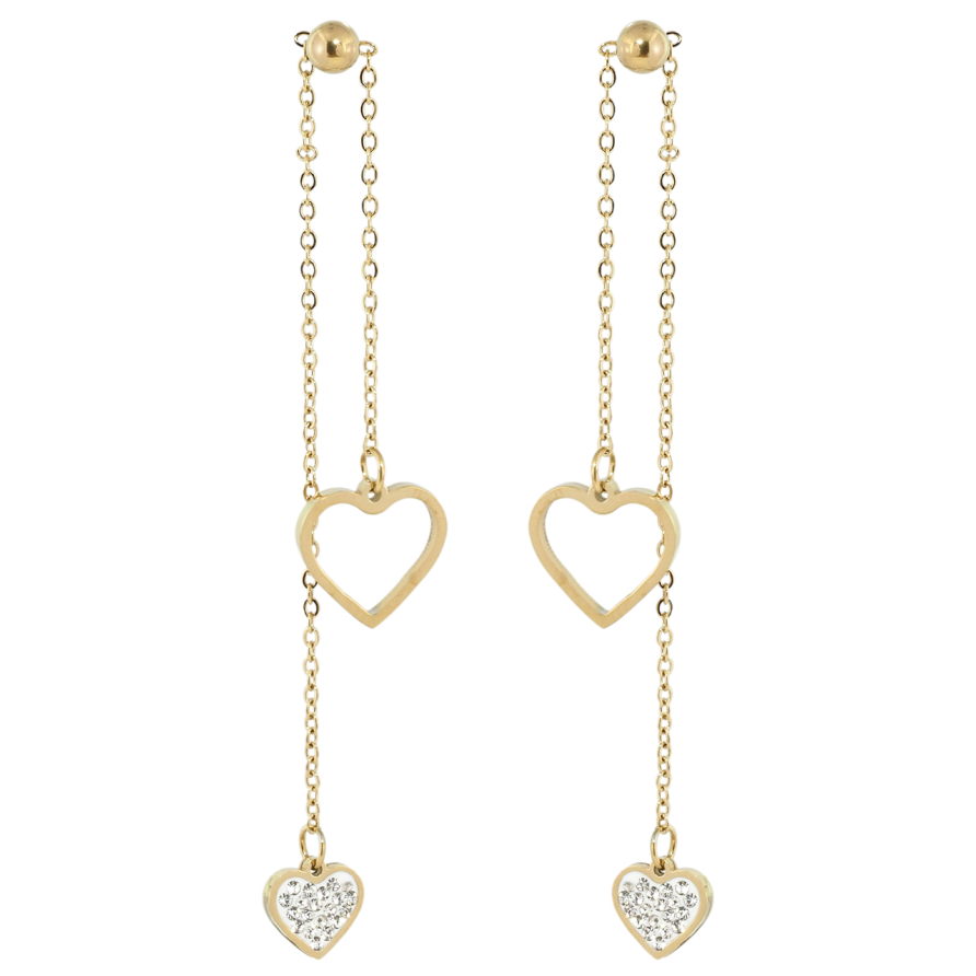 Серьги Xuping TTM Stainless Steel цвет 14K пусеты Подвески сердечки на цепочке фото №1