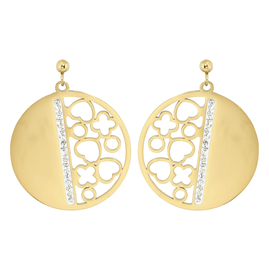 Серьги Xuping TTM Stainless Steel цвет 14K пусеты Круглые подвески с резным узором фото №1