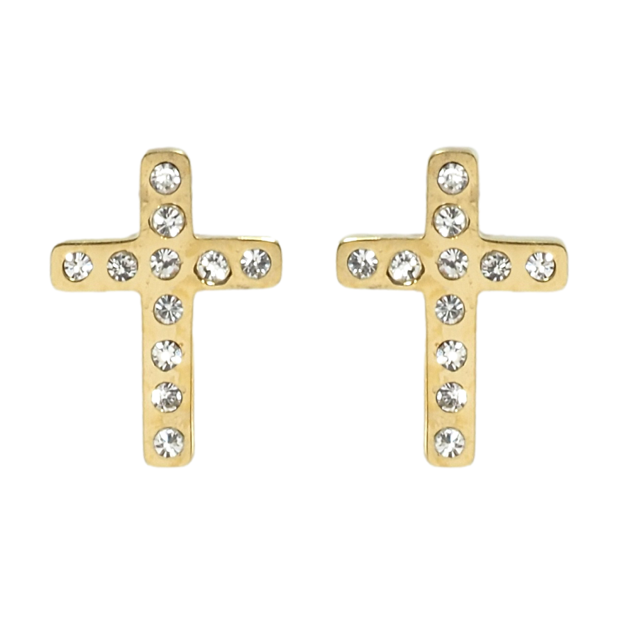 Сережки Xuping TTM Stainless Steel колір 14K пусети Хрестики з цирконієм фото №1