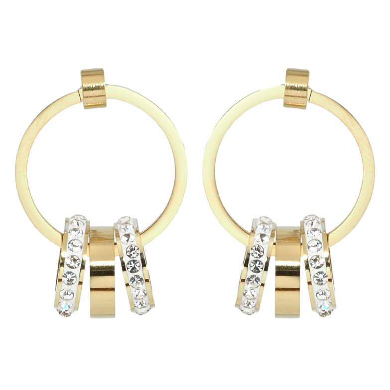 Сережки Xuping TTM Stainless Steel колір 14K пусети Кільця з цирконієм фото №1