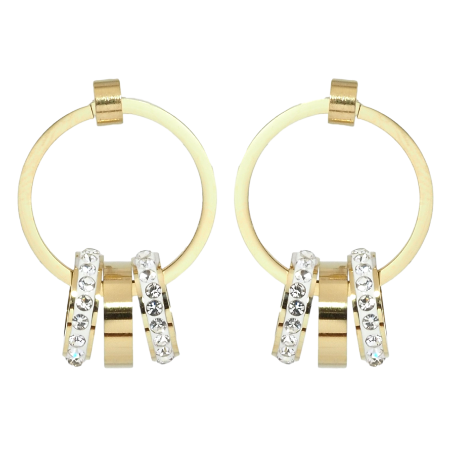 Серьги Xuping TTM Stainless Steel цвет 14K пусеты Колечки с цирконием фото №1