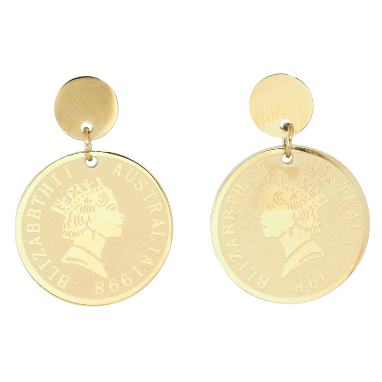 Серьги Xuping TTM Stainless Steel цвет 14K пусеты Подвески с монетками фото №11