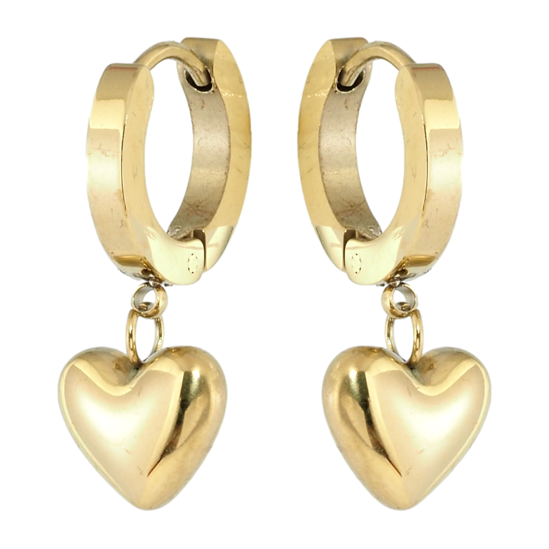 Сережки Xuping TTM Stainless Steel колір 14K підвіски на колечках Сердечки фото №1