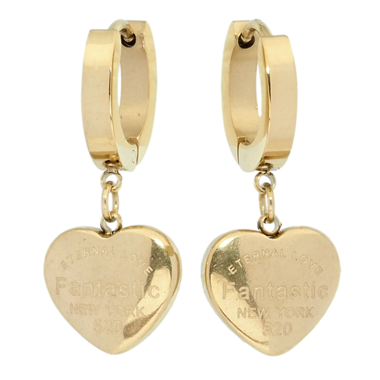 Серьги Xuping TTM Stainless Steel цвет 14K подвески на колечках Сердечки фото №1