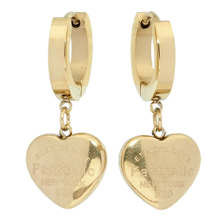 Сережки Xuping TTM Stainless Steel колір 14K підвіски на колечках Сердечки фото №1